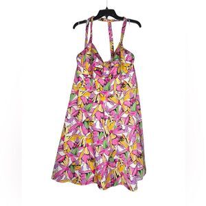 Vicky Tiel Bright Floral Halter Fit & Flare Sundress Womens size 1X Summer NWT